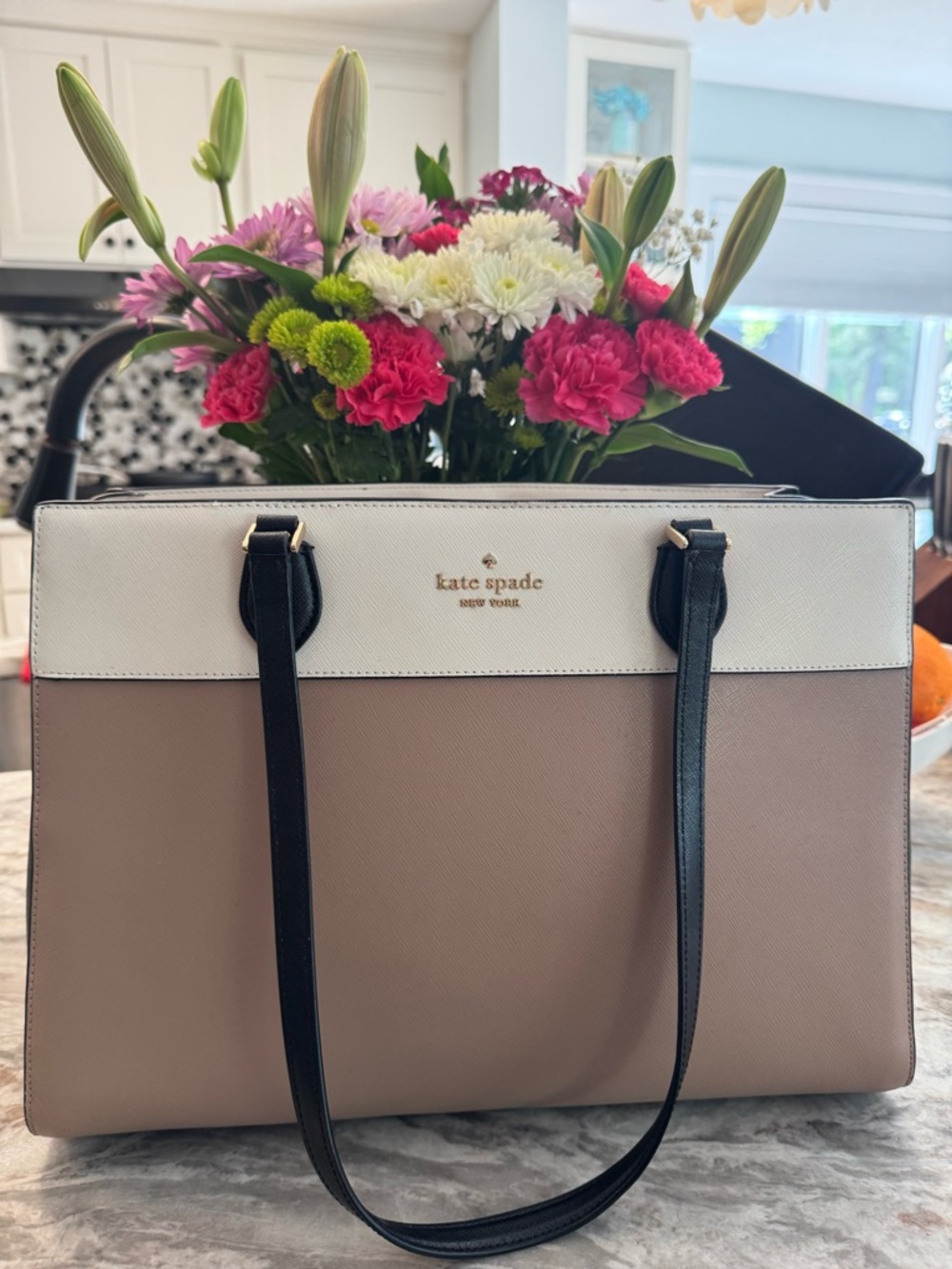 kate spade New York Two-Tone Taupe and Cream Tote